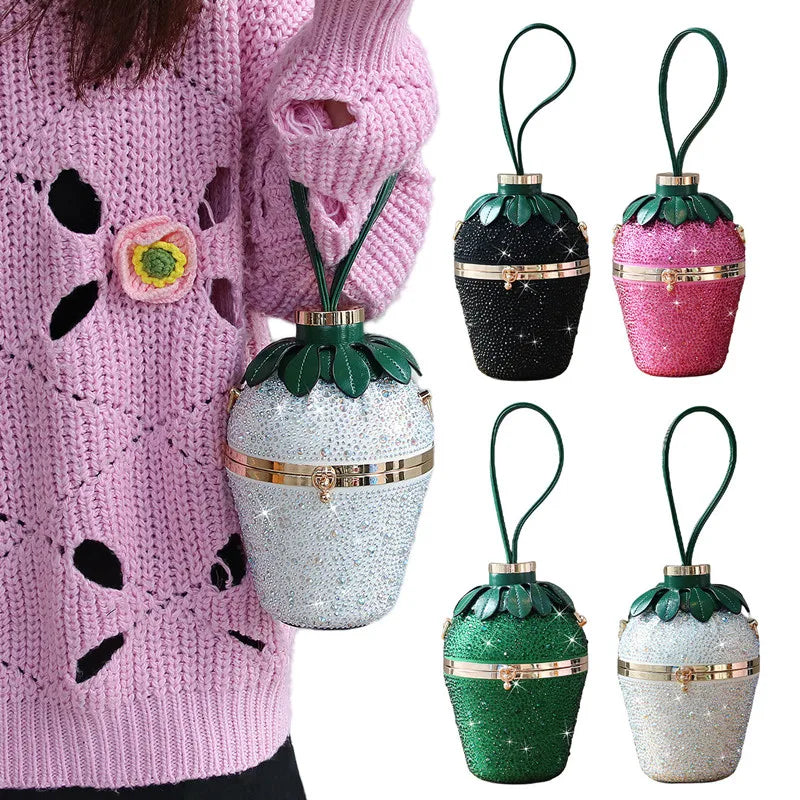 Fashion Strawberry Drip Diamond Evening Clutch Bag Purses and Handbag 2024 Luxury Top Designer Shoulder Bags Banquet Bucket Bag