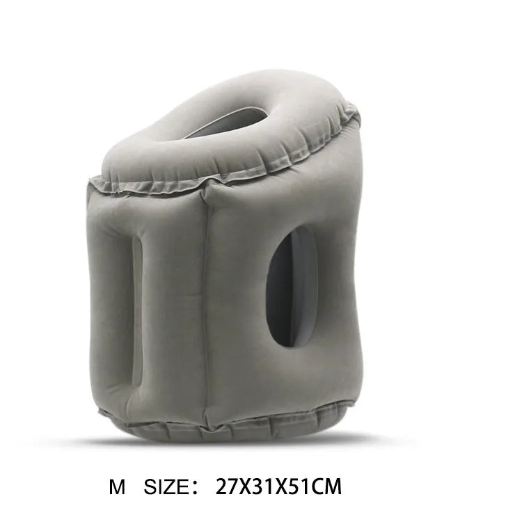 Flocking Sleeping Pillow Inflatable Pillow Waist Cushion Travel Abroad Portable Long Distance Aircraft Lunch Rest Pillow