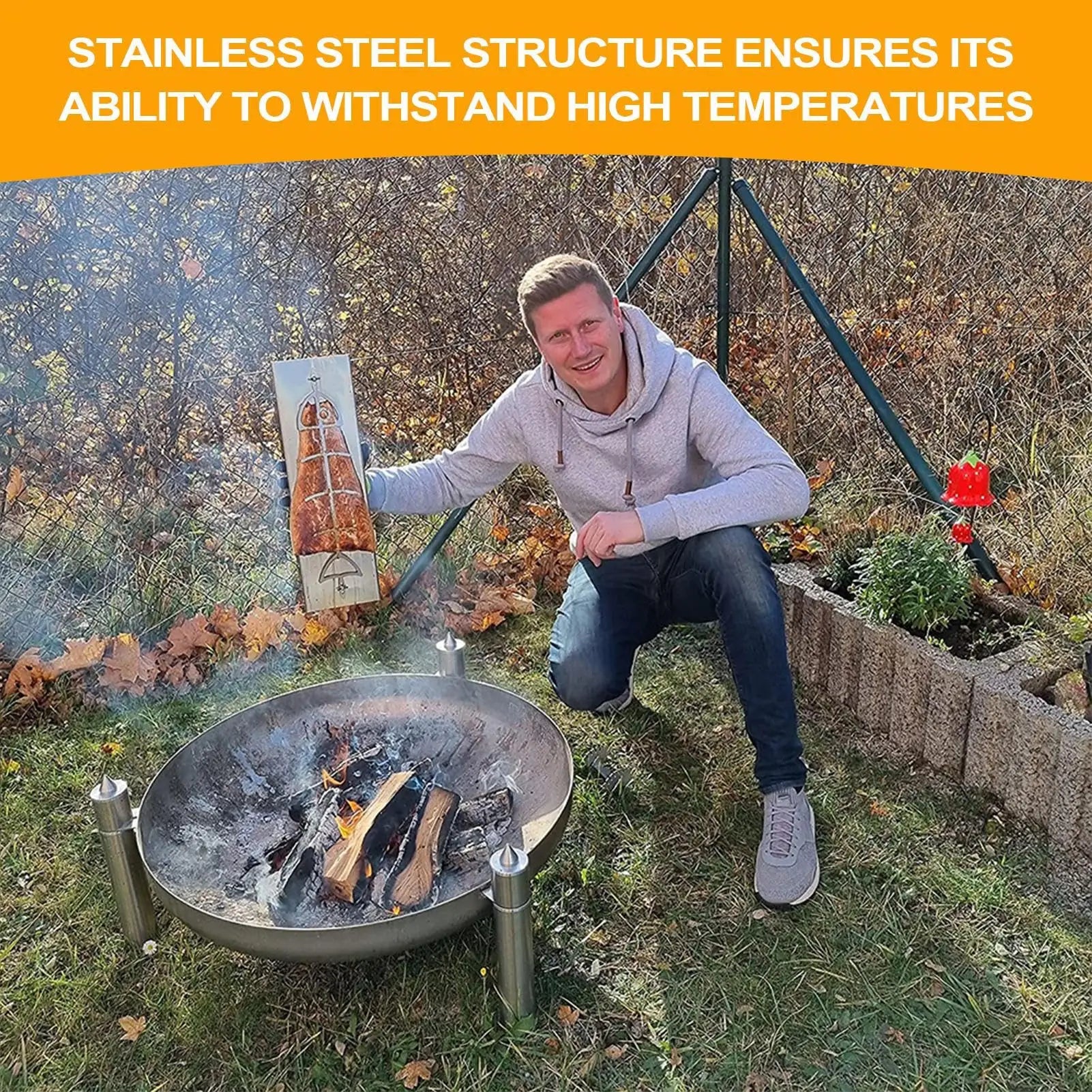 Stainless Steel Flame Salmon Holder, Flat Cooking Rack with Secure Lock Design and, Outdoor BBQ Cookware for Grilling Fish