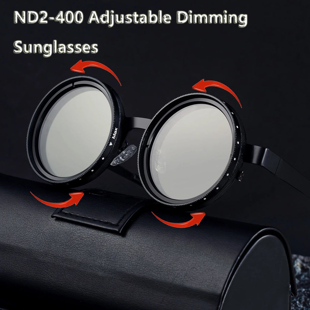 Hiking ND2-400 9 Level Adjustable Dimming Polarized Glasses Men Women Punk Round Sun Glasses Driving Eyeglasses ND Filter