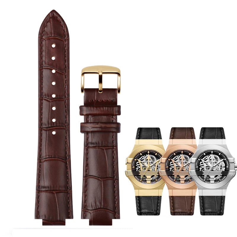 For Maserati Genuine Leather Watch Band R8821108025 R8821108039/8038/8035/8025 Trident Raised Mouth Strap Watchband 21mm 24mm