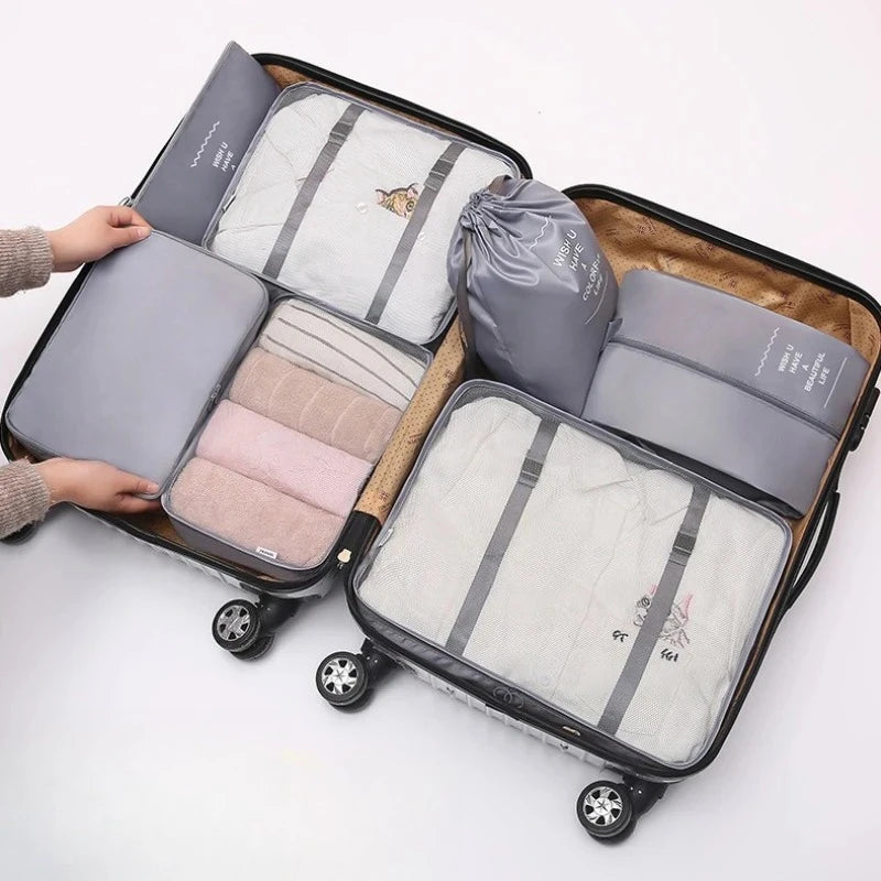 7Pcs/set Travel Luggage Storage Bags Toiletries Shoes Clothing Underwears Sorting Organizer Bag Set