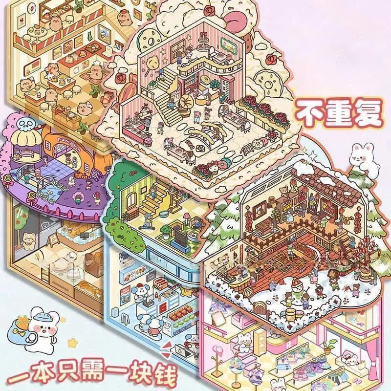 Miniature 3D Scene Stickers DIY Stacking House Decoration Stickers Journal Craft Set