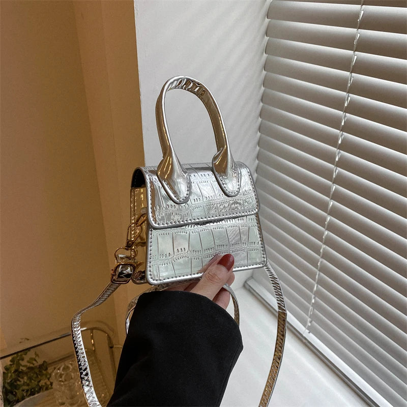Fashionable Candy Color Stone Texture Shiny Mini Square Flip Crossbody Shoulder Bag Portable Lipstick Storage Pouch For Women Da