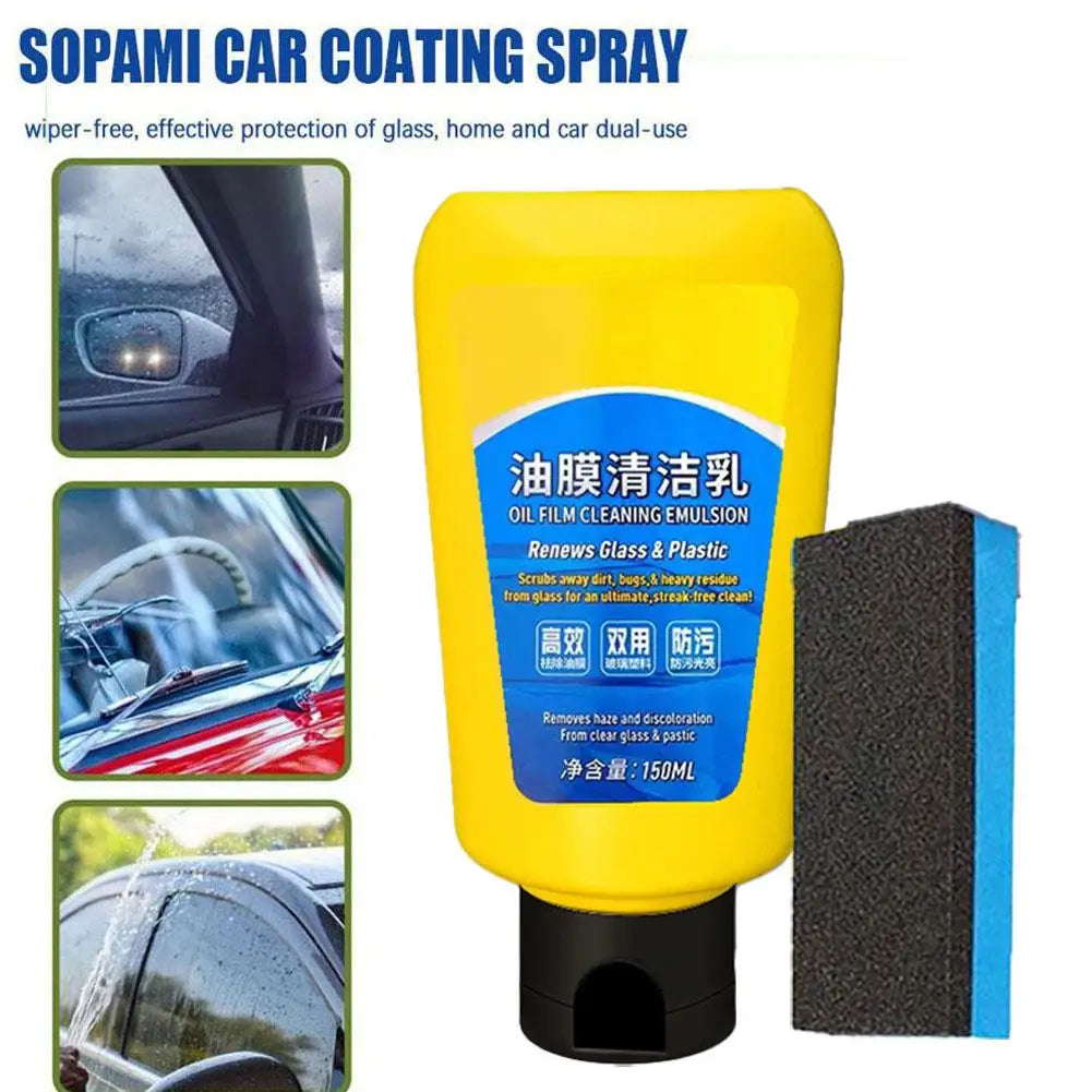Glass Oil Film Remover Kit for Car, Oil Film Emulsion Glass Cleaner Quick Effect Coating Agent, Car Windshield Glass Cleaner