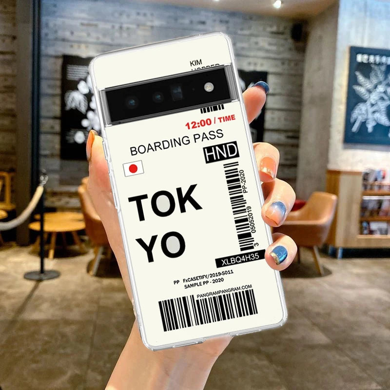 World City Travel Ticket New York Phone Case For Google Pixel 9 Pro XL 8 7 6 Pro 8A 7A 6A 5 4 5A 4A 3A XL 5G Soft Clear Cover