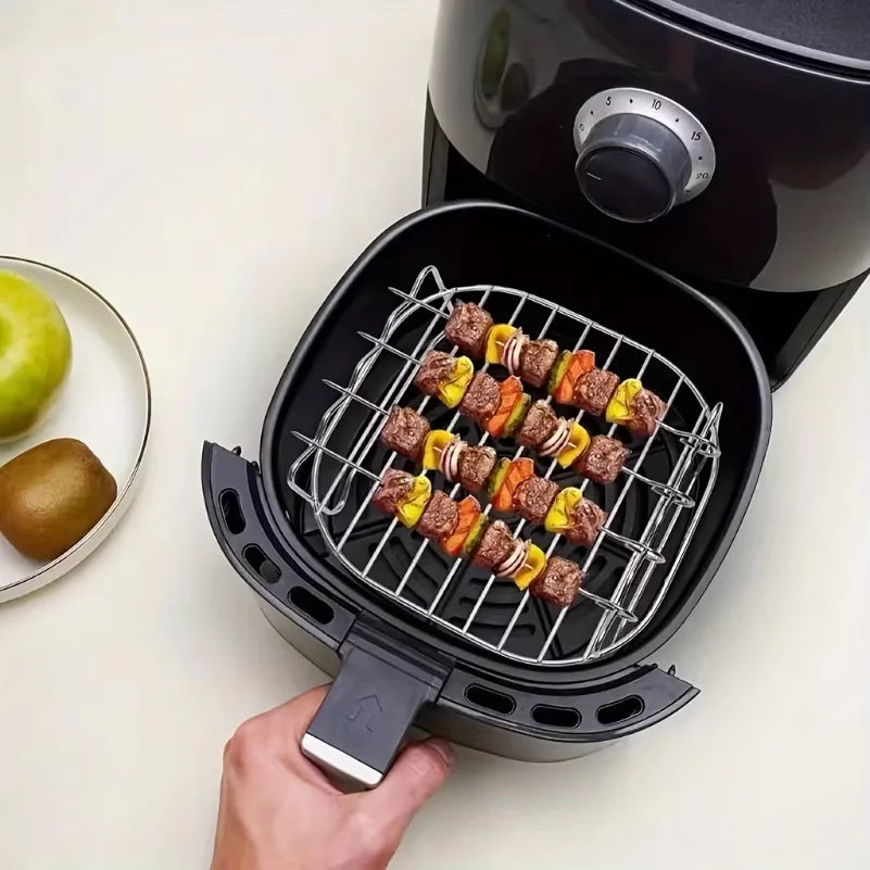1set Stainless Steel Air Fryer Rack With 4 Roast Meat Picks Grill Air Fryer Accessories Cooking Rack Kitchen
