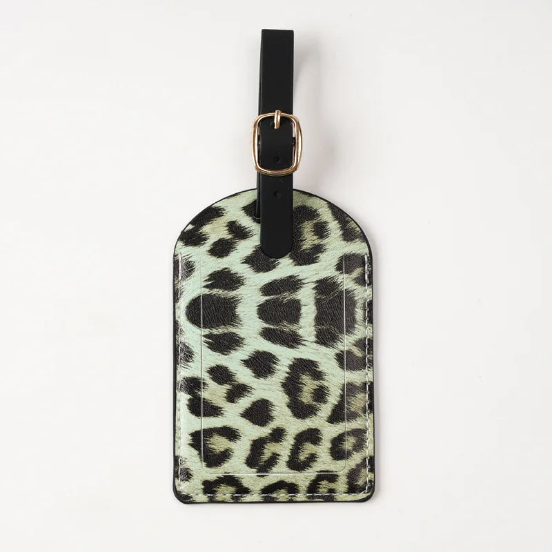 Women Men Fashion Leopard Print Luggage Tags PU Leather Suitcase Labels Tags with Adjustable Strap Travel Travel Accessories