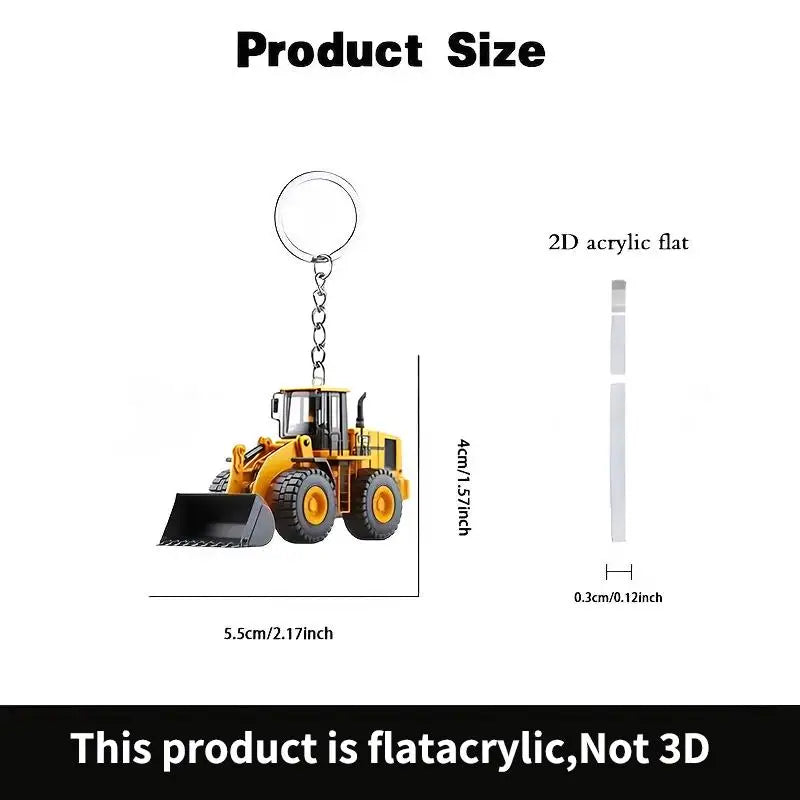 Lightweight Key Ring Pendant Party Gift Forklift Tractor Construction Truck Cartoon Roller Model Car 2D Flat Excavator Keychain