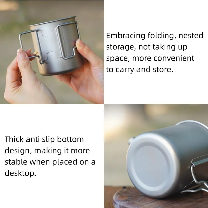 380ml Titanium Pour Over Coffee Kettle, Gooseneck Spout with Folding Handle, Lightweight Portable for Camping Hiking Travel