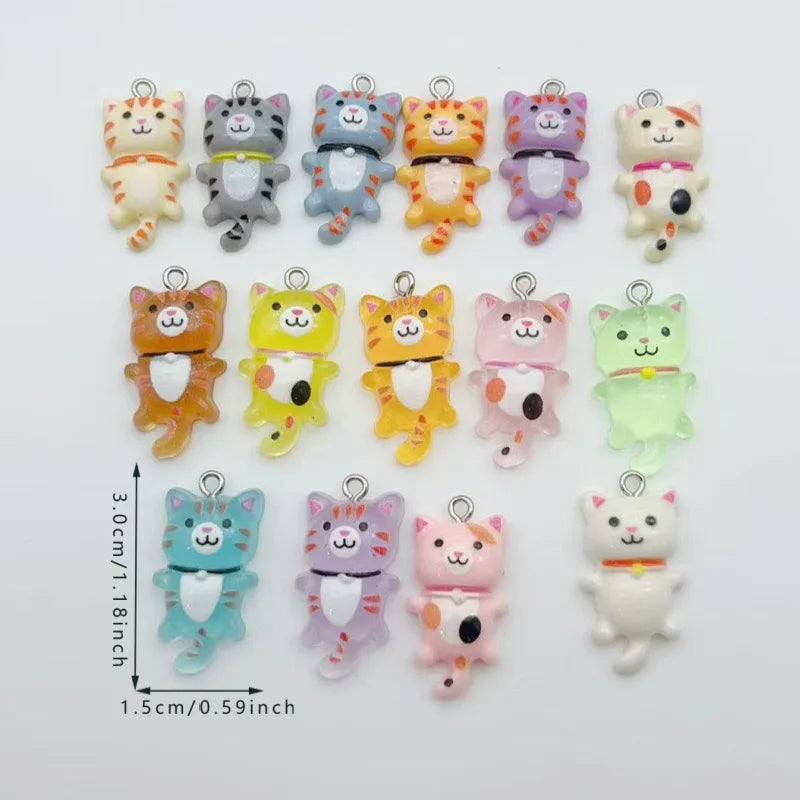 12pcs Cute Mini Cat Resin Pendant DIY Handmade Earrings Necklace Keychain Accessories