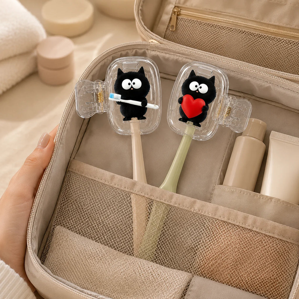 2pack Cute Black Cat Toothbrush Cover Dustproof Travel Toothbrush Head Cap Holder Clip Portable Bathroom Accessories Gift