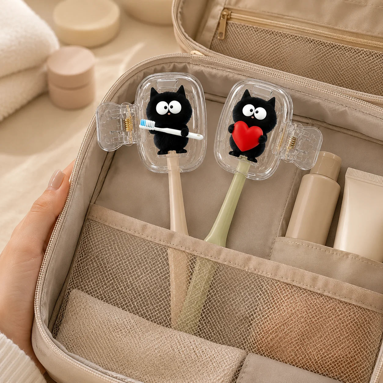 2pack Cute Black Cat Toothbrush Cover Dustproof Travel Toothbrush Head Cap Holder Clip Portable Bathroom Accessories Gift