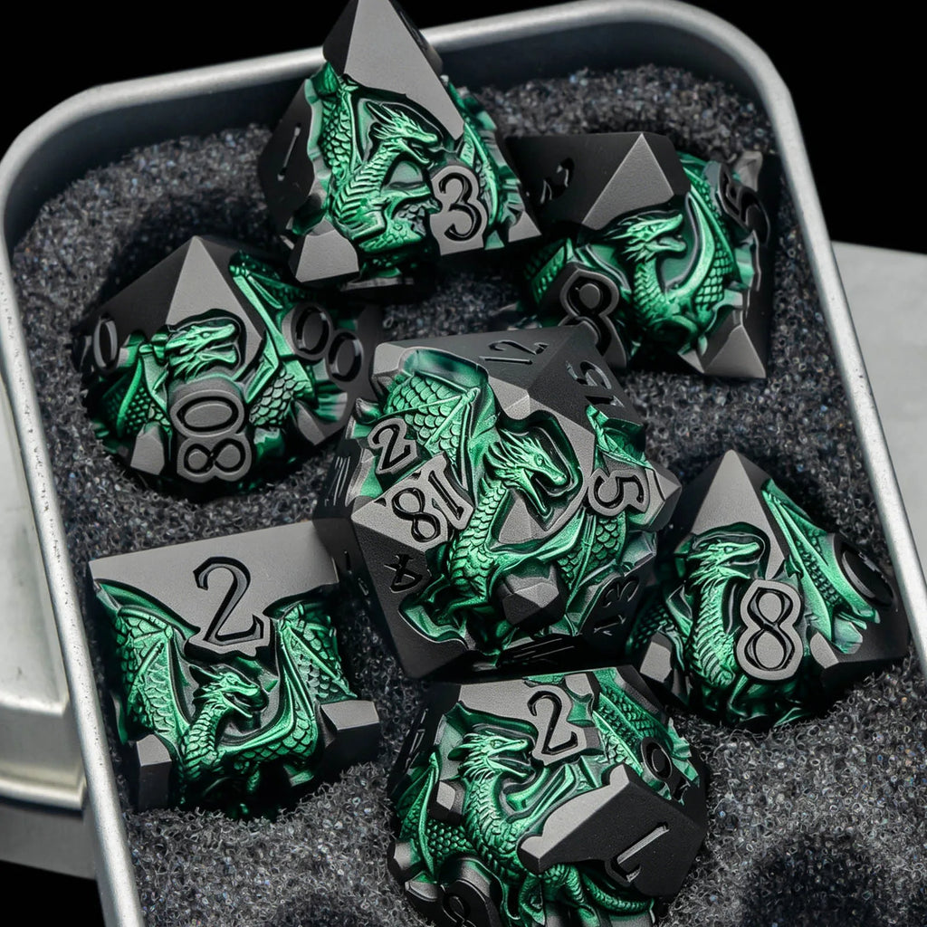 Dragon DND Dice Set for Role Playing Game, Blue Metal D&D Dice Set Dungeons and Dragons, 7Pcs RPG Polyhedral D and D Dice Set