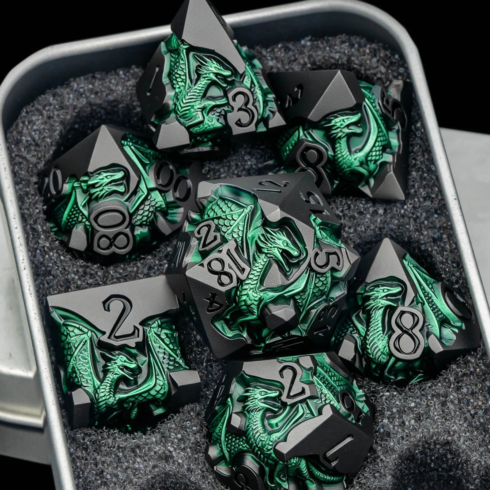 Dragon DND Dice Set for Role Playing Game, Blue Metal D&D Dice Set Dungeons and Dragons, 7Pcs RPG Polyhedral D and D Dice Set