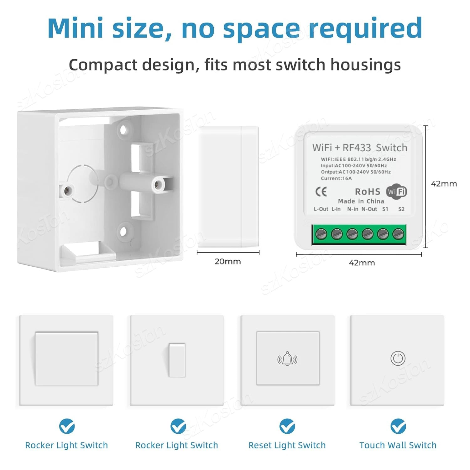 Tuya RF433 WiFi Smart Switch Smart Home 1/2/3Gang Wireless Remote Control 16A Mini Relay Receiver Voice for Alexa Google