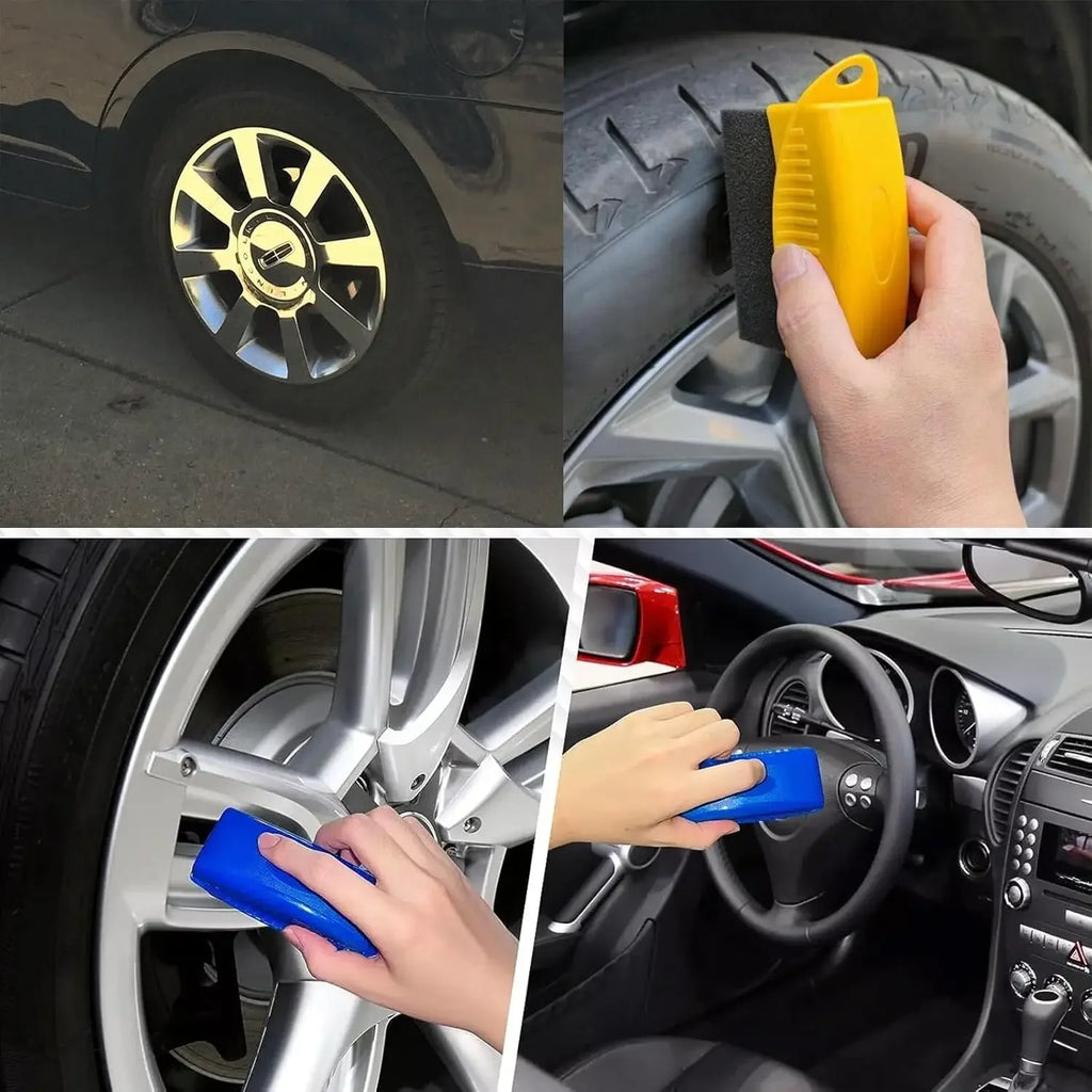 Car Wheel Polishing Waxing Sponge Brush ABS Car Tire Washing Cleaning Brushes Contour Detailing Dressing Applicator Pad