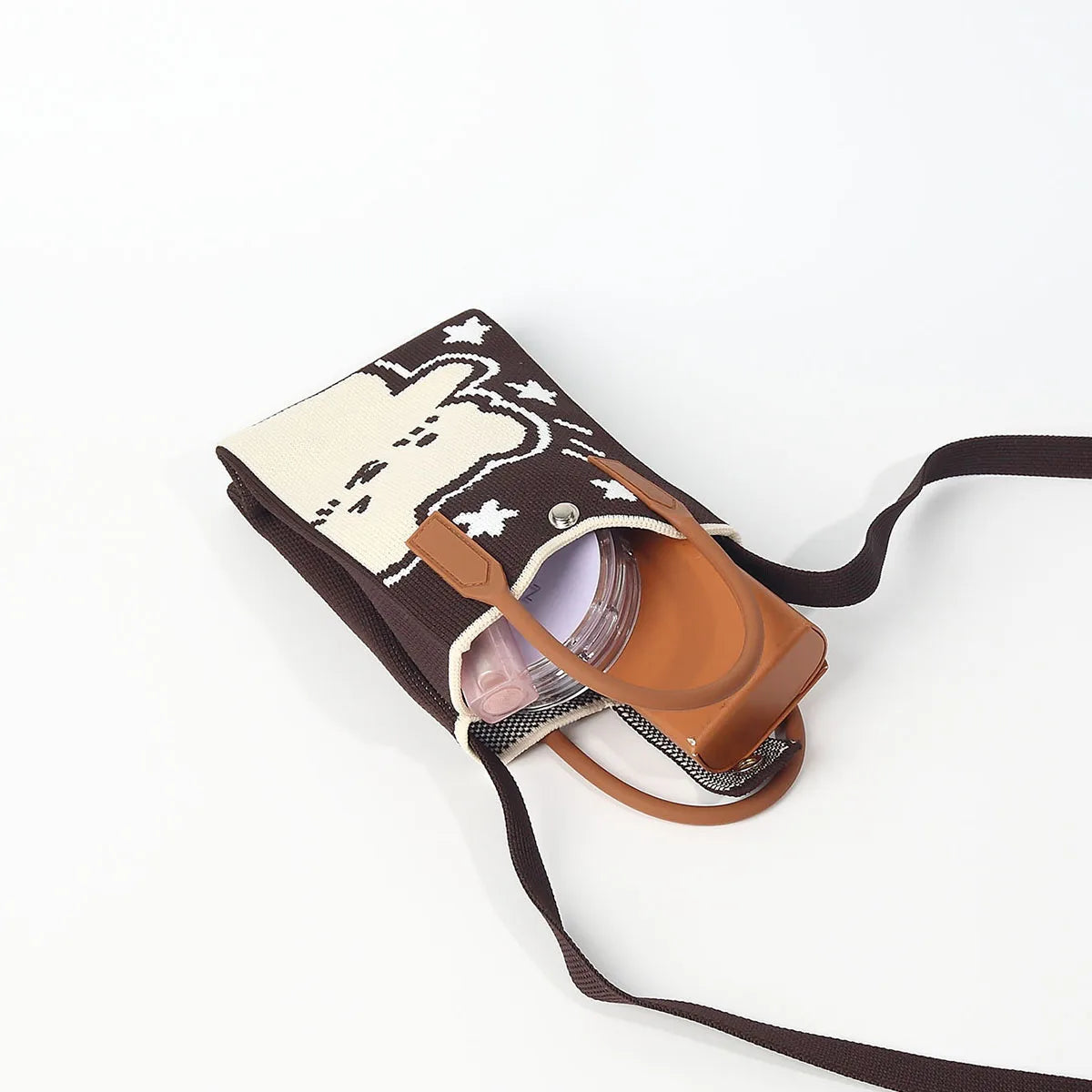 Cute and Cute Bear Knitted Satchel Cross-Body Mobile Phone Bag, Soft and Lightweight Cotton-Filled Satchel, Easy to Carry, Suitable for Commuting, Traveling and Shopping, Carrying Mobile Phones, Keys, Change and Other Small I