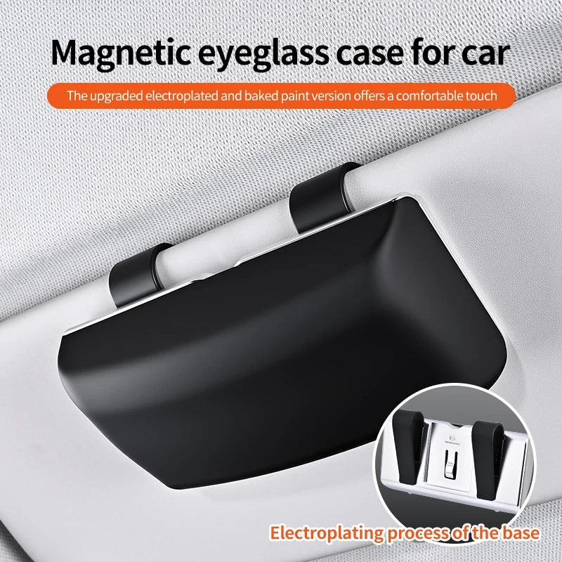 Magnetic Switch Car Glasses Box Portable Car Sun Visor Sunglasses Holder Car Eyeglass Case Portable Electroplated Glasses Box
