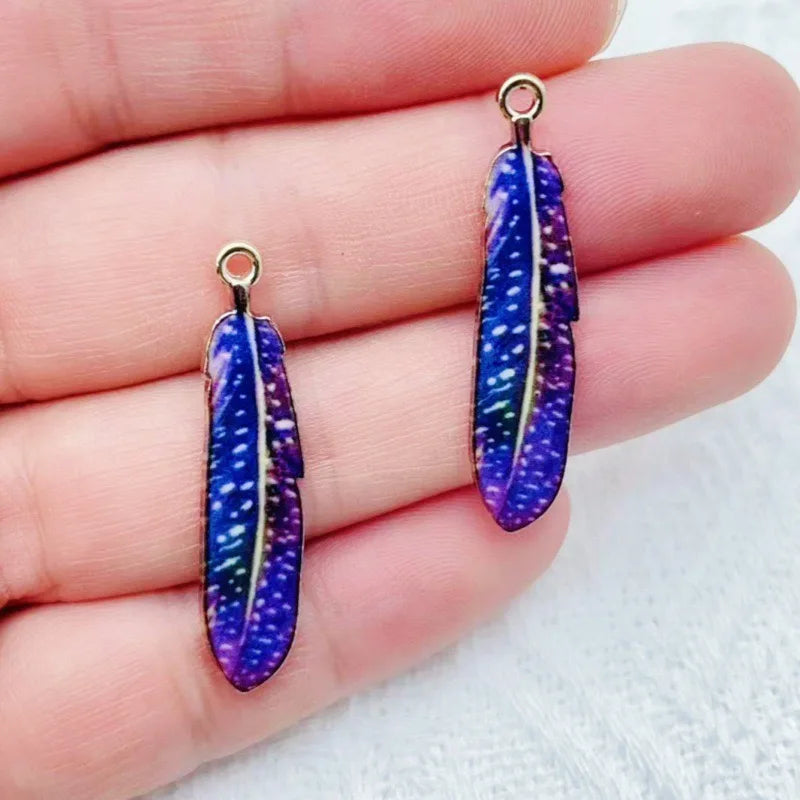 12pcs alloy printed peacock feather pendant, DIY jewelry making earrings, keychain accessories
