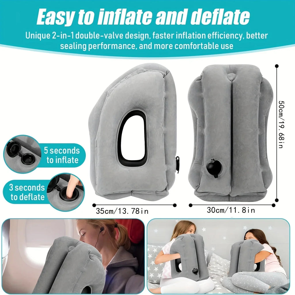 Inflatable Travel Pillow - Patented Valve Design, Adjustable Neck & Head Support | Lightweight Mid-Hardness, Ergonomic Air Pillow for Flights, Cars, Trains, Office Breaks | Multi-Color, Comfortable Material (Aircraft/Travel A