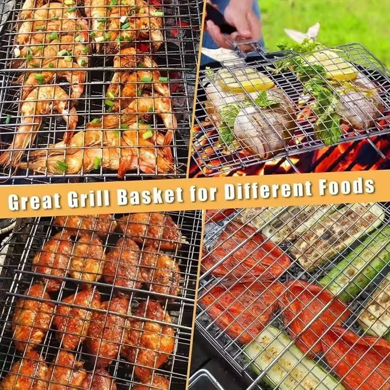 Stainless Steel BBQ Mesh Non Stick Grilling Basket Fish Meat Grill Mesh Mat Holder Vegetable Steak Picnic Party Barbecue Tools
