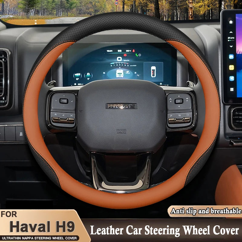 High Leather Braid on Car Steering Wheel Cover Wrap for Haval H9 2015 2016 2017 2018 2019 2020 2021 2022 2023 2024 2025 Stylling