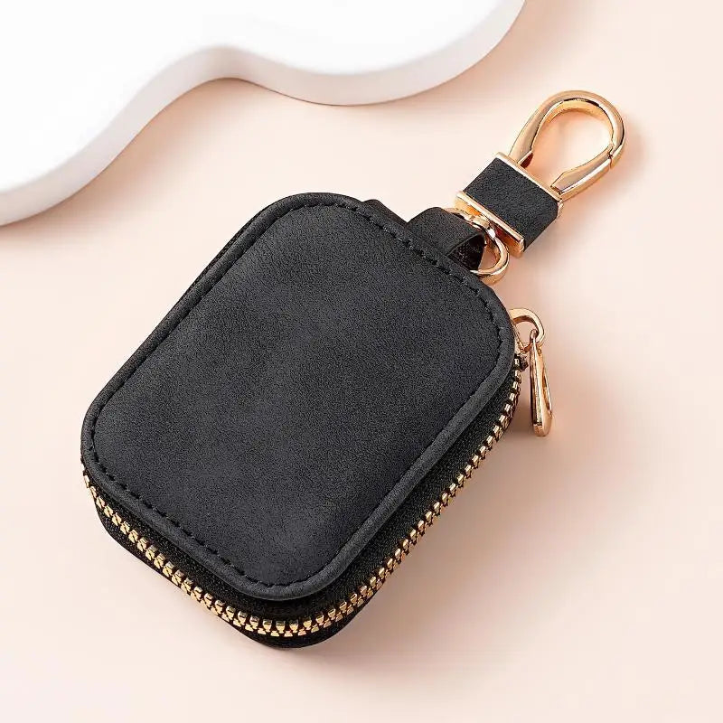Durable Metal Carabiner Suede Zipper Key Case Soft Touch Portable Storage Pouch For Car Keys Bluetooth Earbuds Outdoor Travel