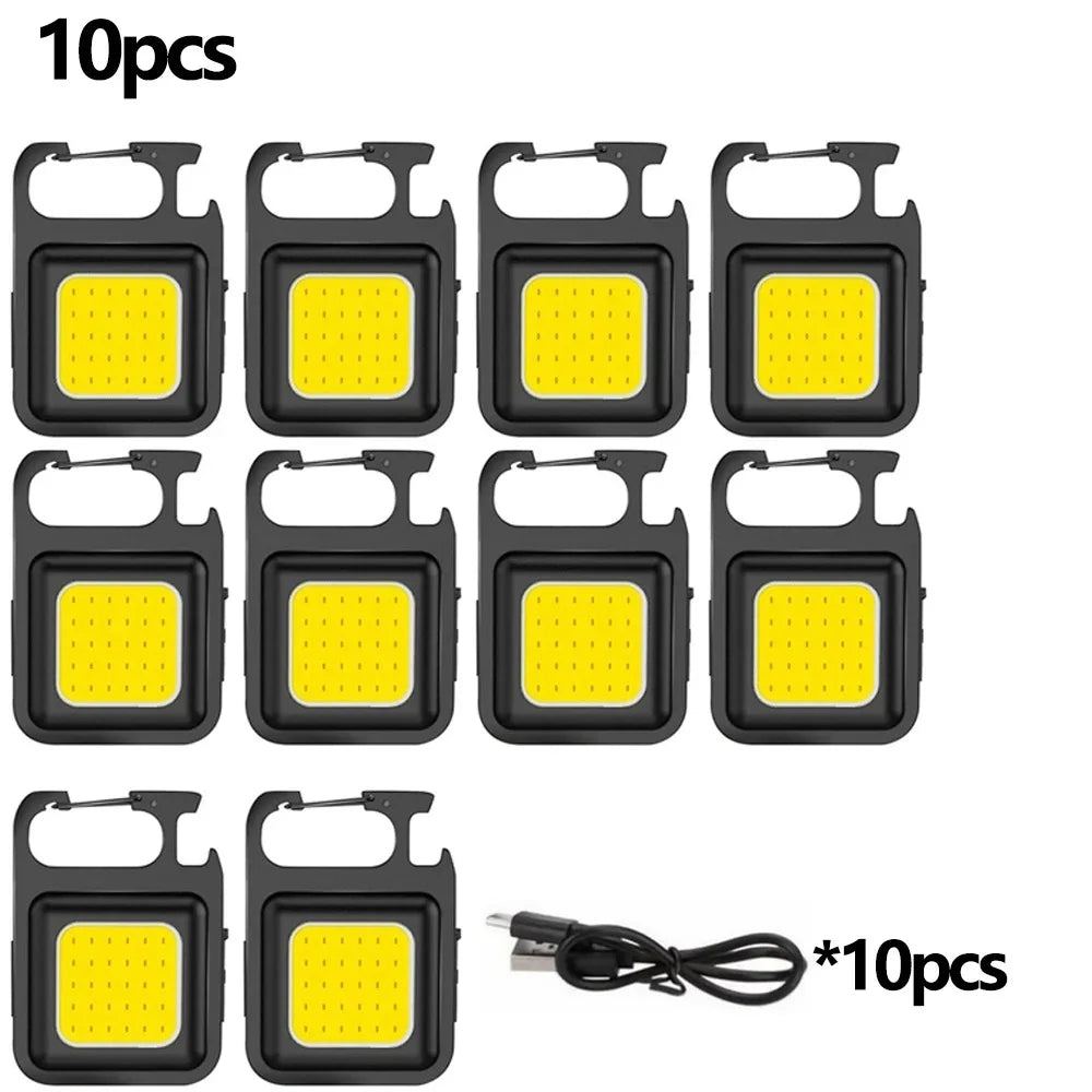 Portable Mini Super Bright COB Keychain Light 4 Lighting Modes Forwork Light Flashlight Charging Lamp Camping Lights with Magnet