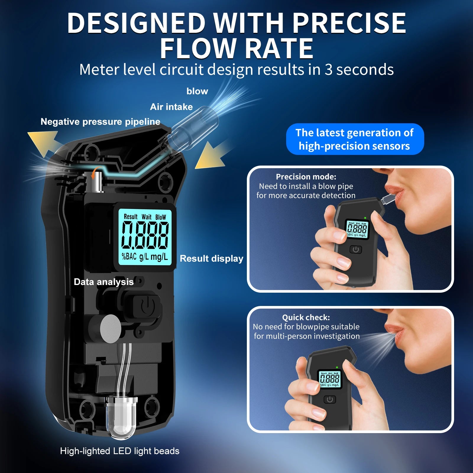 Portable Breath Alcohol Tester Handheld Breathalyzer Alcotest Alcohol Test Tools LCD Display Breathalyser Analyzer Device