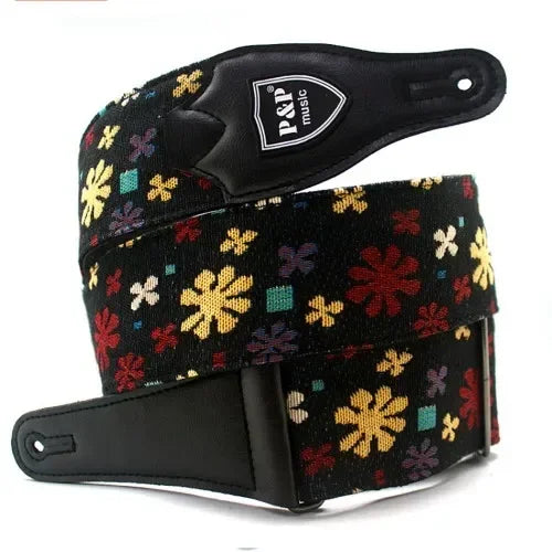 P&P Adjustable Embroidered Cotton Guitar Strap Widening and Thickening for Electric Acoustic Guitar Bass Belt