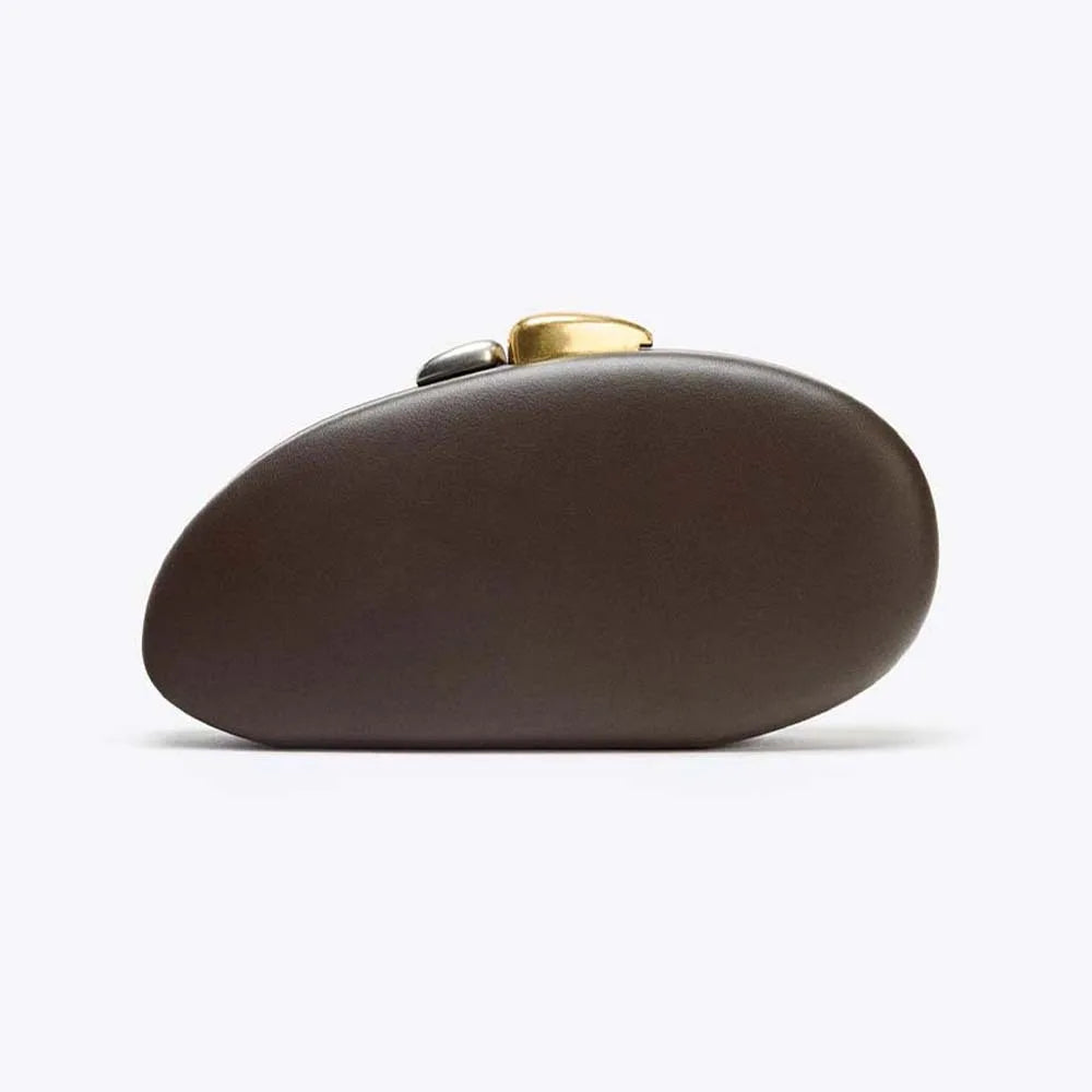 Metallic Closure Clutch Luxury Design Evening Bag With Chains Women Luxury Dinner Wedding Party Shell Pure Bag Coffee Winter
