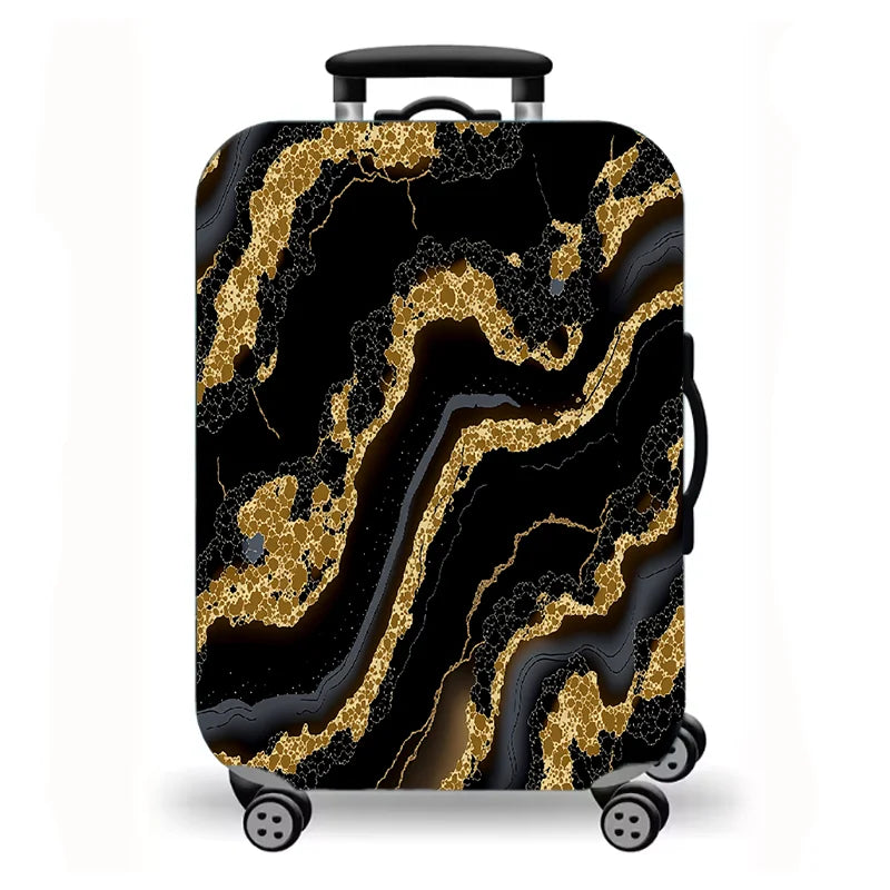 Luggage Cover, Gold Foil Fluid Marble Agate Print Stretch Suitcase Protector, Luxury Neutral Abstract Travel Design