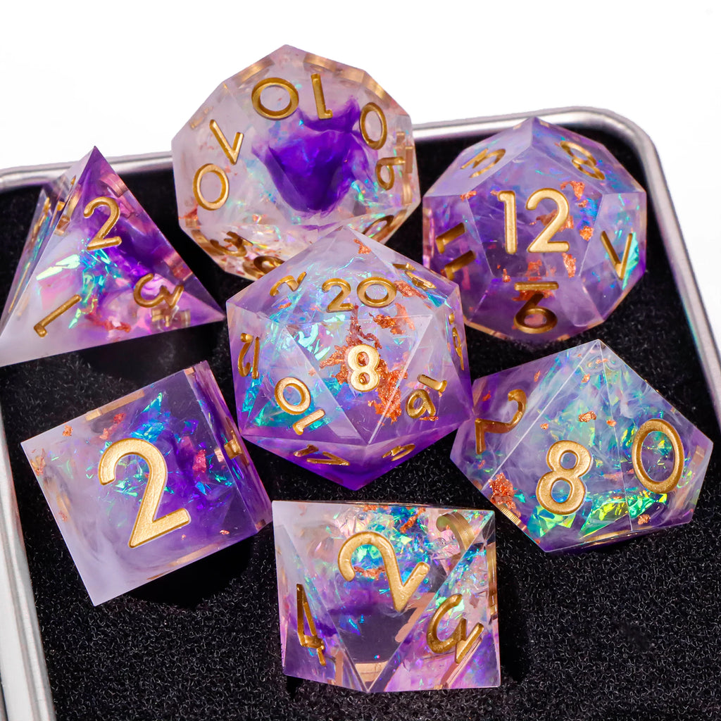 Handmade Resin Sharp Edge D&D Dice for Dungeons and Dragon Tabletop Games, Black Dice Polyhedral D&D Dice