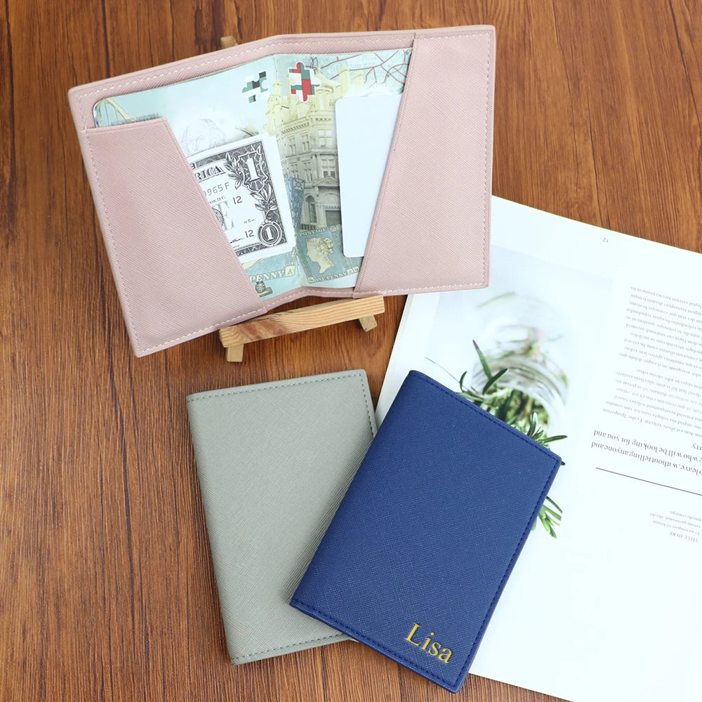 Customized letter PU leather passport holder ID protection case, loose change bank card storage bag, travel passport bag