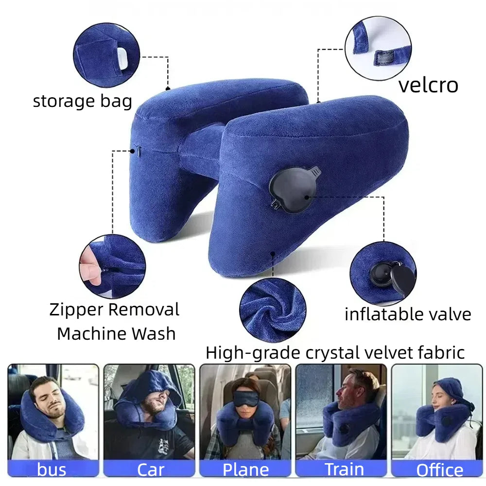 Neck Pillow Travel U-shaped Inflatable H Shape  Multitool Hooded Nap Pillow Outdoor Car Long-Distance Aircraft Neck Pillow