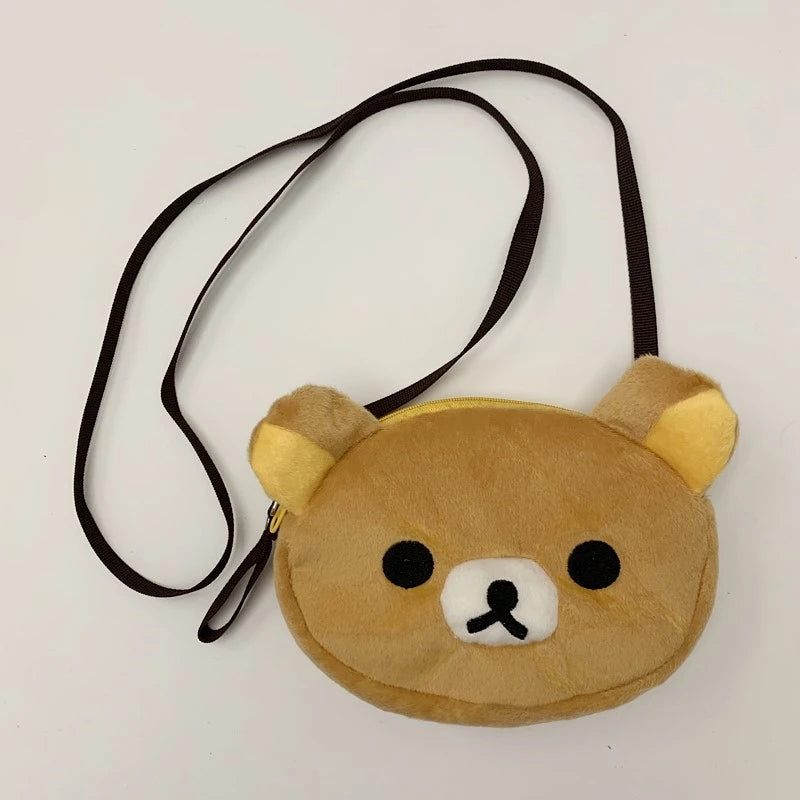 Rilakkuma Korilakkuma Plush Mini Crossbody Bags for Women Kids Cartoon Bear Head Small Messenger Bag Kawaii Cute Phone Bag