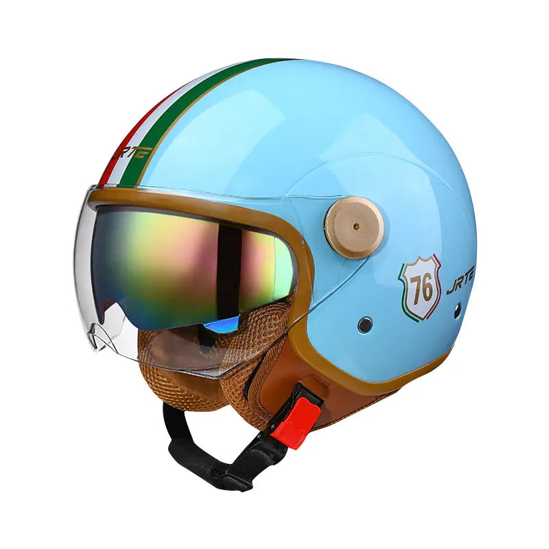 Fashion Grey Double Lens Open Face Motorcycle Helmets DOT ECE Approved Men Women Vintage Jet Helmet Retro 3/4 Open Half Helmet