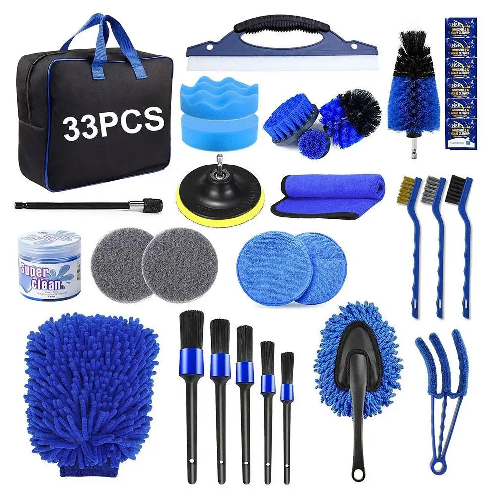 33pcs Car Interior Cleaning Brush Set For Air Outlet Tire Rim Drill Brush Sponges Auto Interior Dirt Dust Cleaning Tool