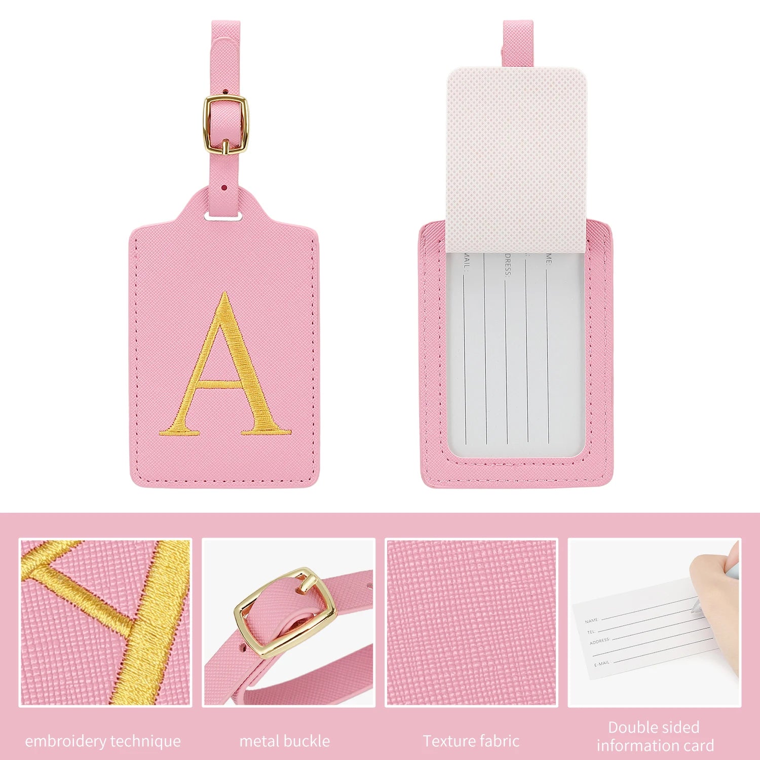 MIYIN 26 letters Luggage Tags for Suitcases PU Leather Privacy Protection Bag Tags Travel Accessories Essential, Pink