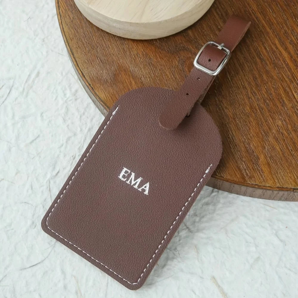 Customized Personalized Name Silver Gold Monogram Vegan Leather Luggage Tag with Privacy Card for Suitcases