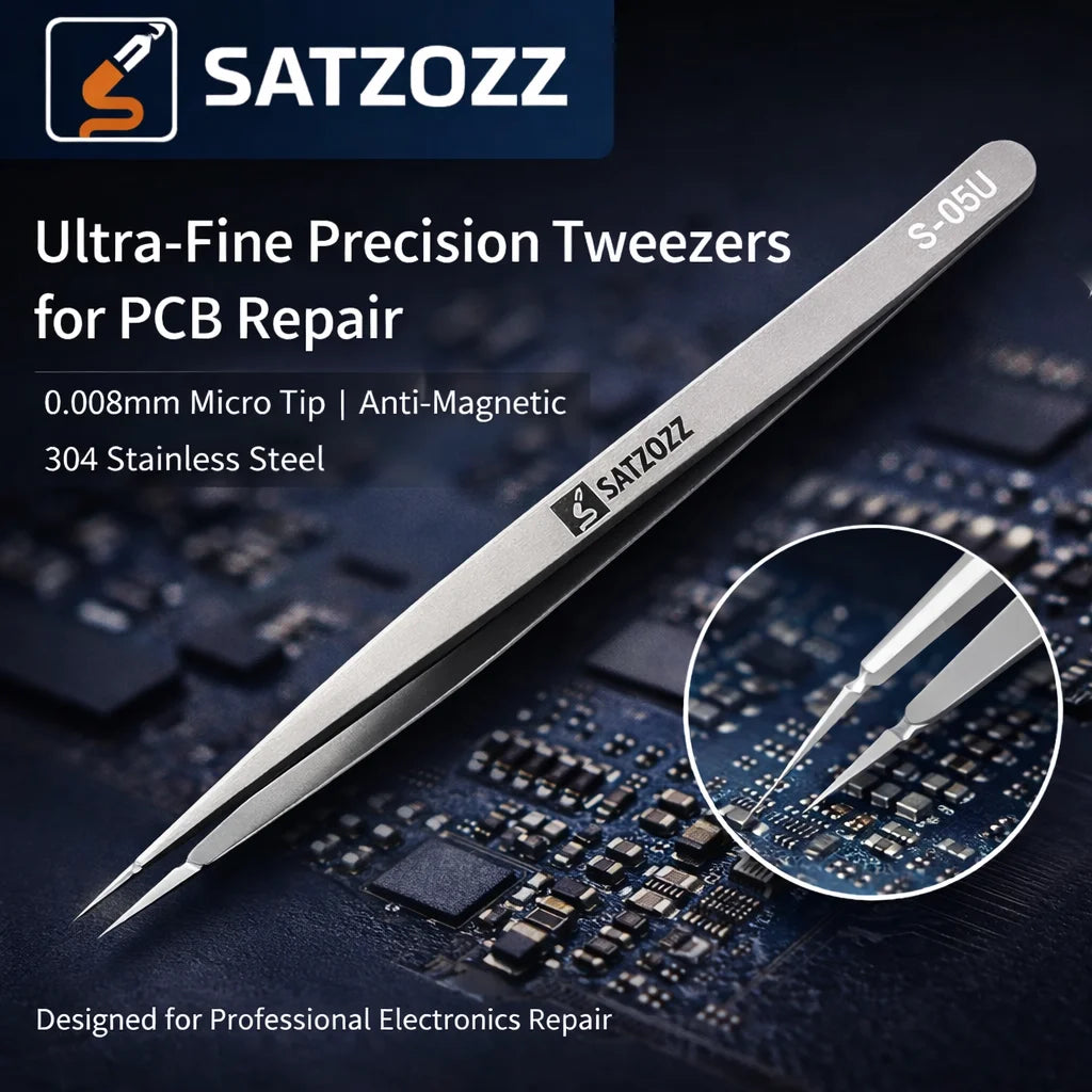 SATZOZZ S-05U Ultra Fine Precision Tweezers for Phone PCB Repair 304 Stainless Steel Non-Magnetic Anti-Static