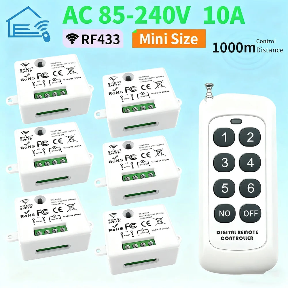 Mini Wireless Smart Light Switch with Remote Control 1000M Distance 433 Mhz RF Relay Receiver 220V Swi