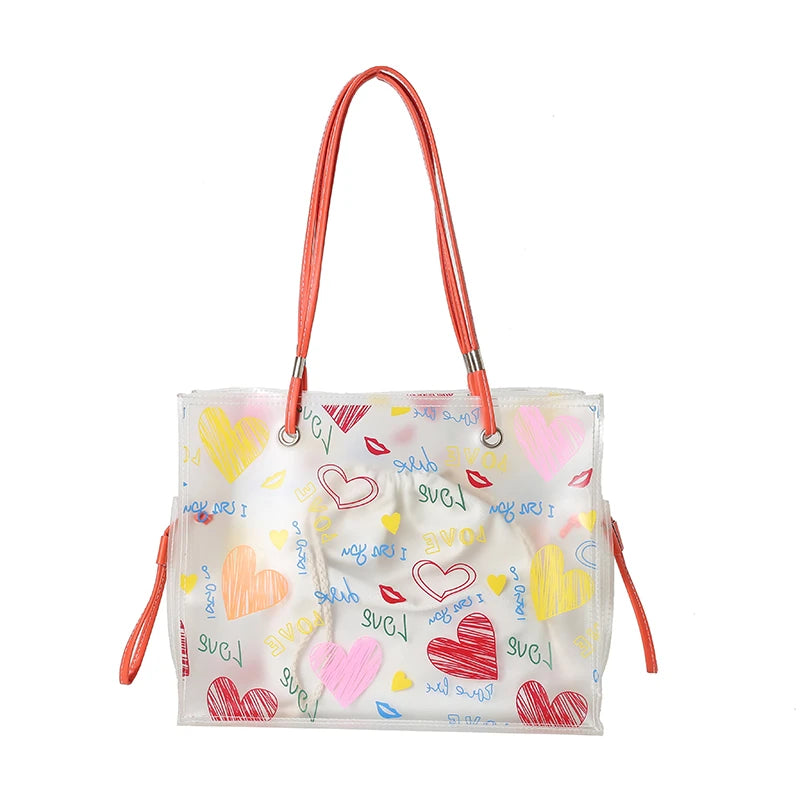 2-IN-1 Shoulder Bag Sets For Women 2023 Summer Beach Tote Bag PVC Transparent Jelly Handbags Female Large Capacity Shopper Totes
