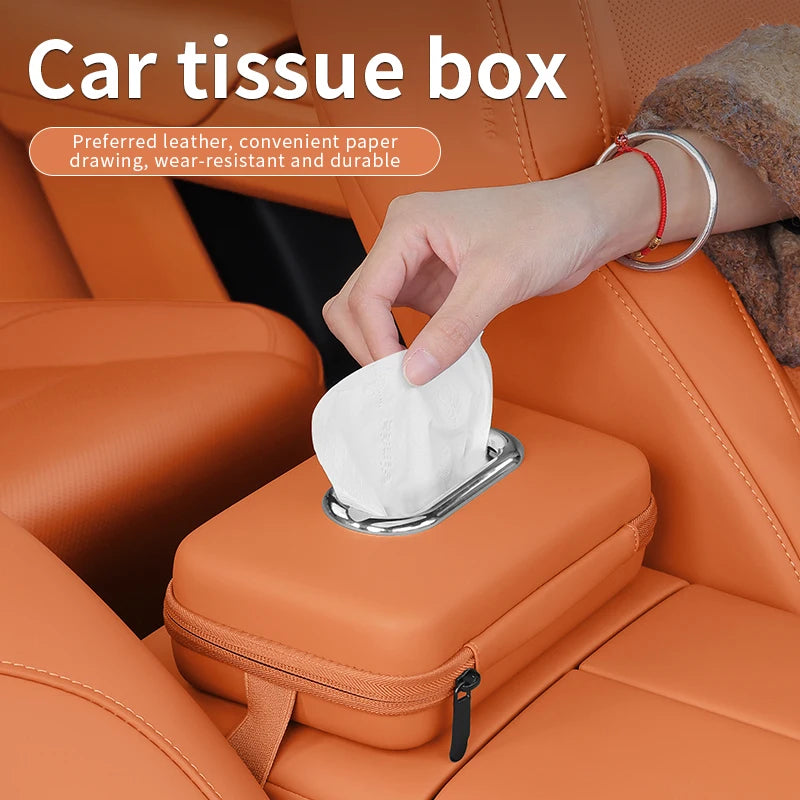 Car Mounted Tissue Box Drawer Box Creative Car Armrest Box Backrest Hanging Multifunctional Sun Visor Four-color Tissue Bag