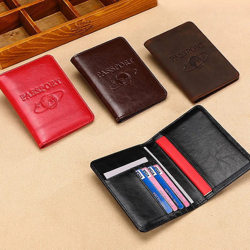 Genuine Leather Passport Holder - RFID Blocking Travel Wallet for Passport & Tickets, Multifunctional Document Case