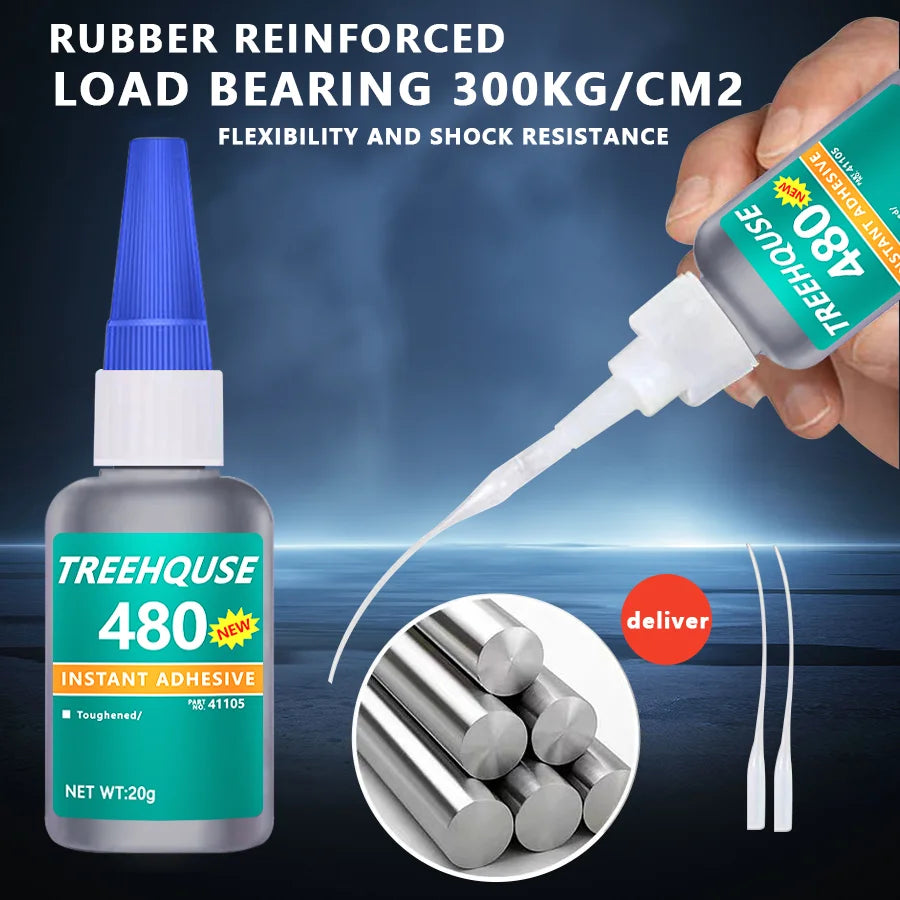 480 Black Rubber Repair Glue 20g, Super Strong Waterproof Quick-Drying Adhesive for Tire, Speaker, Plastic, Metal & Stone