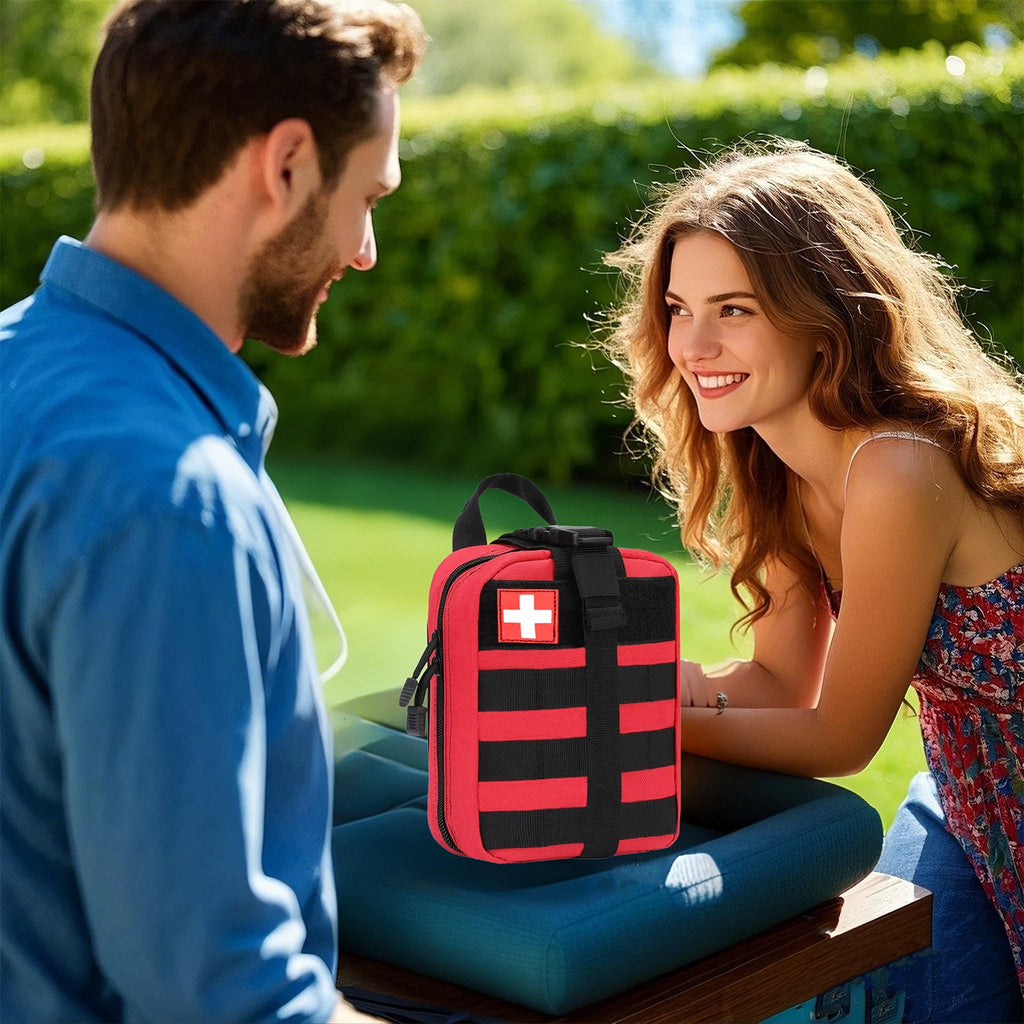 379pcs Home Office First Aid Kit Portable Emergency Bag, Red Survival Carry-On for Outdoor Activities, Camping, Hunting, Hiking