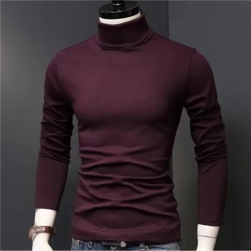 2026 Autumn Winter Men's High Neck T-shirt Slim Fit Fashion High Elastic Long Sleeve Cotton Casual Breathable Apparel Pullover