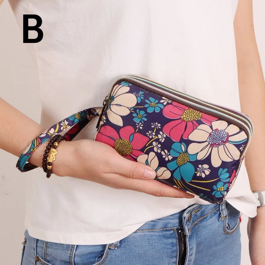New Women Long Fabric Clutch Purse, Multi-function Cell Phone Wallet, Portable Small Coin Purse Handbag for Ladies Daily Use